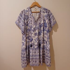 NIBI-MTK/Anthropolgie Blue Floral Dress Swim Cover Boho Resort Vacation Size L